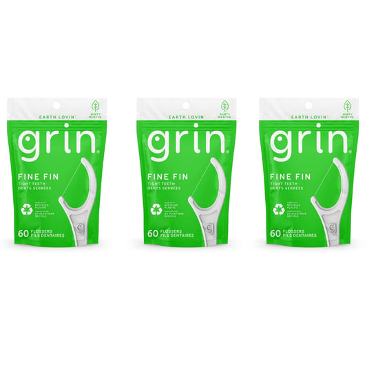Grin dental floss 3-pack 60-count – Fine Fin for tight teeth