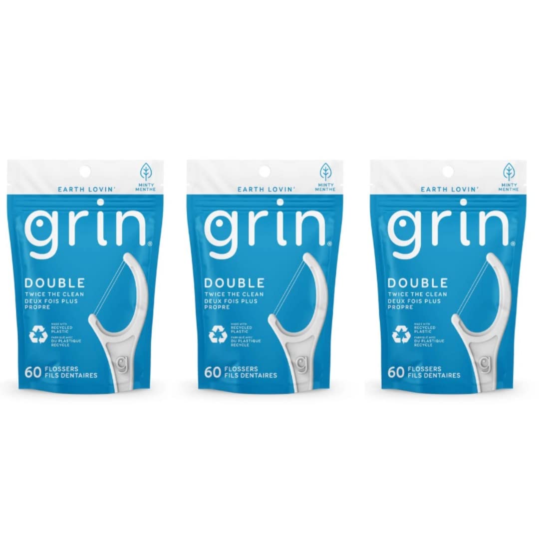Grin Dental Floss 3-pack, white, 60 per pack, total 180