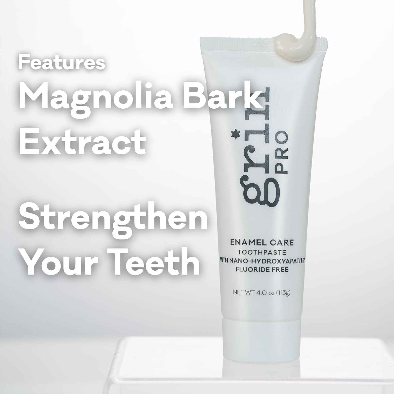 Close-up of nano-hydroxyapatite ingredient on toothpaste tube