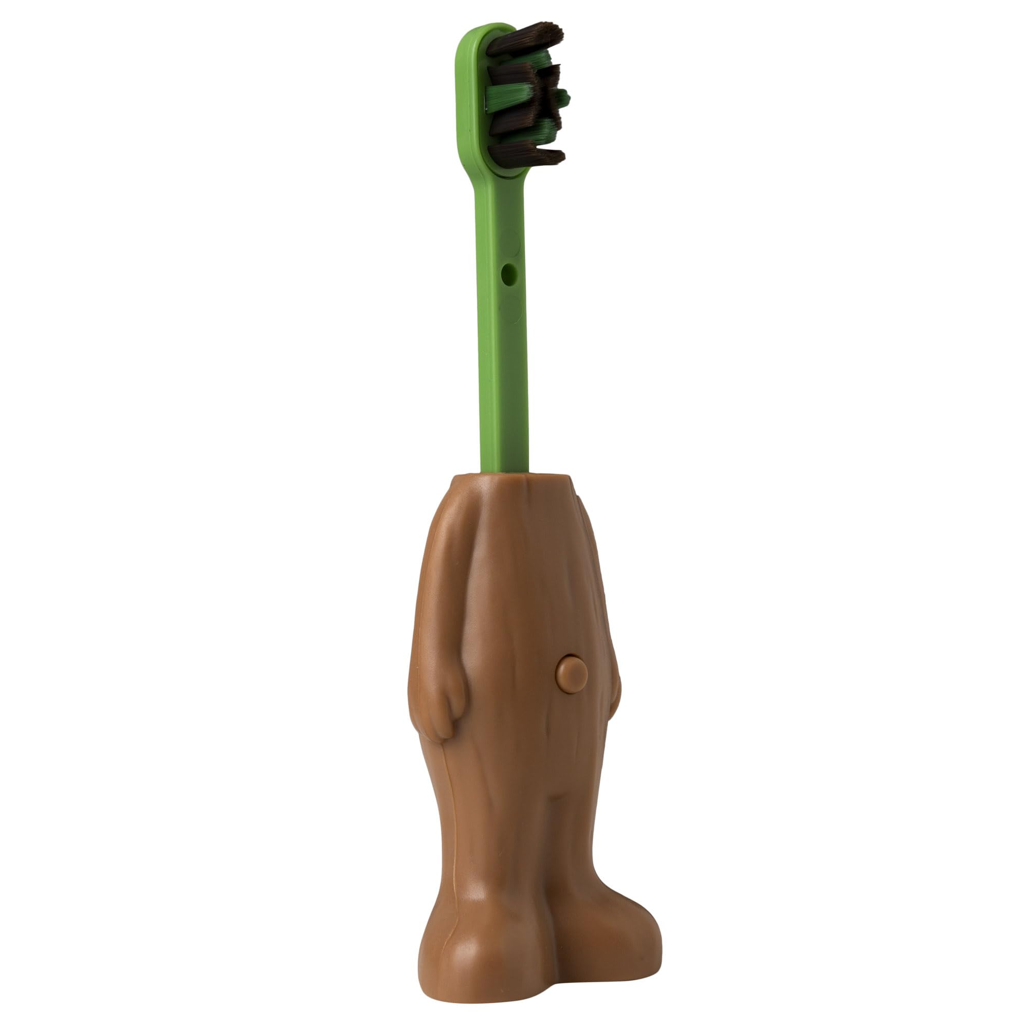 Groot kids toothbrush with travel cover removed, ready for brushing