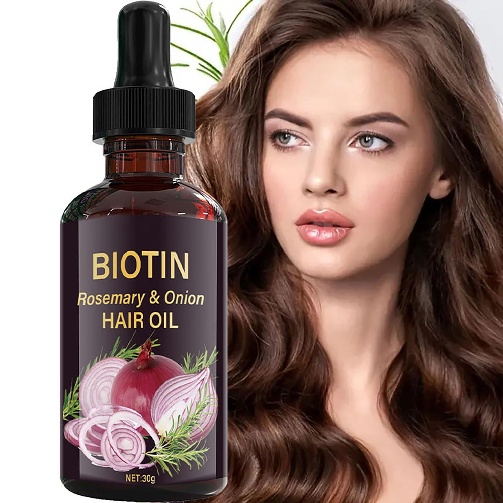 Grospe Onion Biotin Rosemary Hair Oil packaging highlights 2 x 30ml bottles for home use.