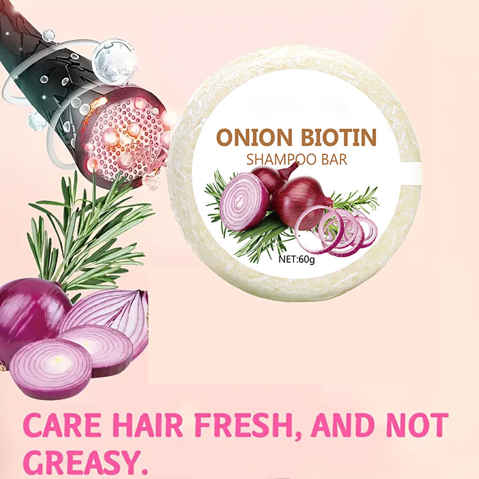 Grospe Onion Biotin Shampoo Bar onion extract focus suggesting nourishing scalp support.