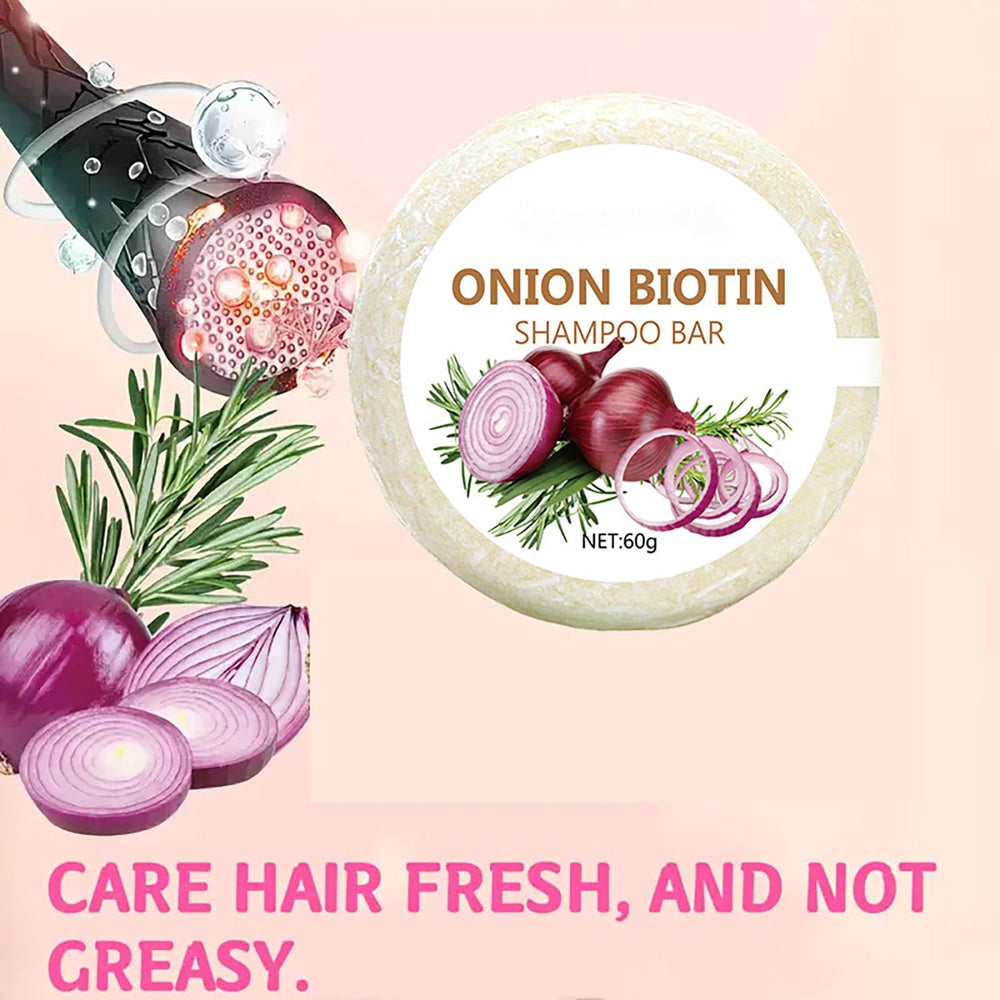 Grospe Onion Biotin Shampoo Bar onion extract focus suggesting nourishing scalp support.