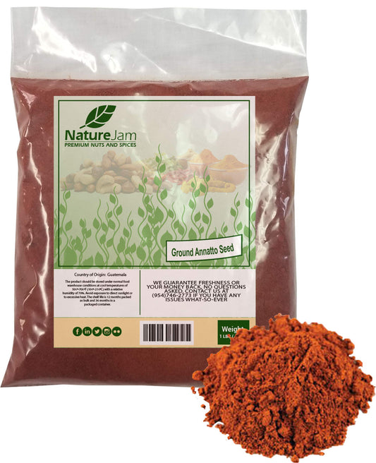 Ground annatto seed powder in a 1 lb bulk bag