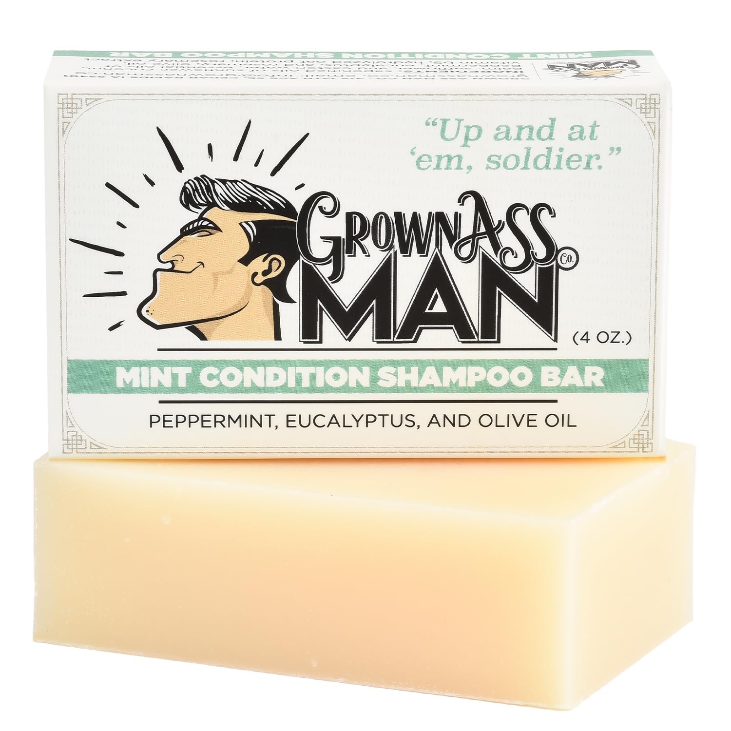 Grown Ass Man Co Mint Condition bar front view, invigorating cleanse for hair and scalp.