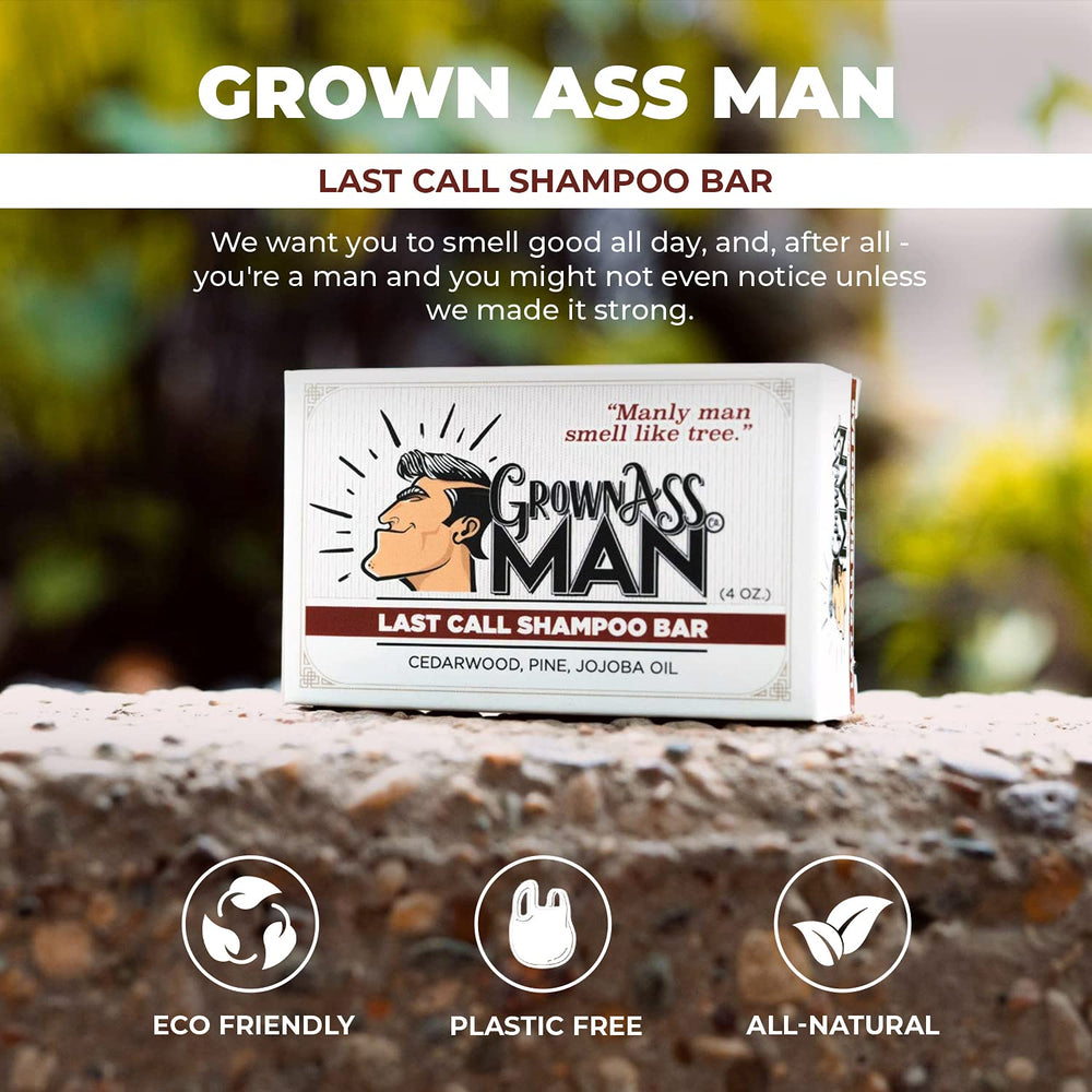 Grown Ass Man Co. plastic-free packaging highlights eco-friendly grooming.