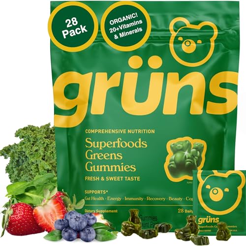 Grüns Adults Super Greens Gummies bottle with label