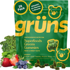 Grüns Adults Super Greens Gummies bottle with label