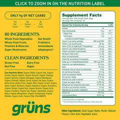 Grüns gummy bears label close-up showing vitamins and minerals