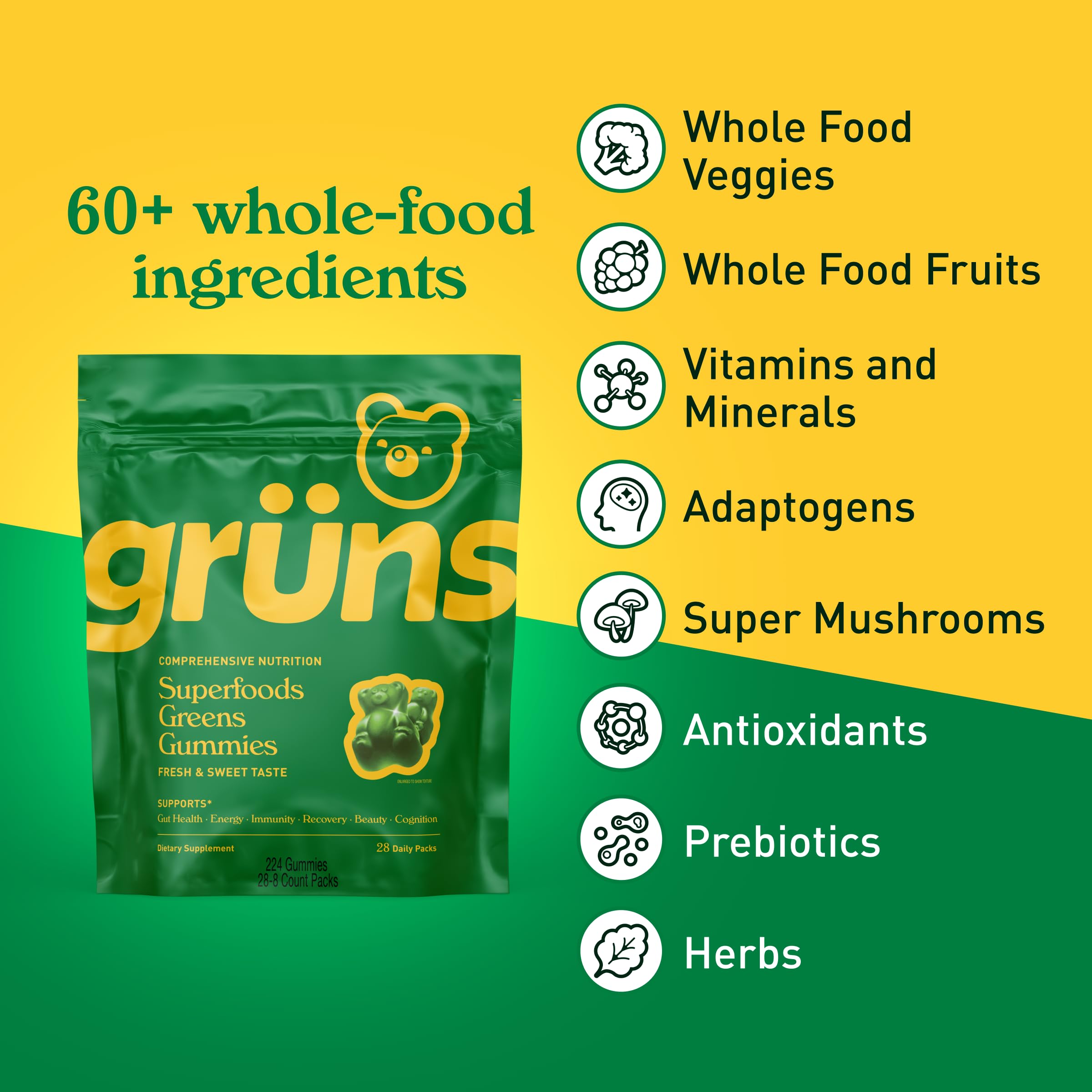 Grüns gummy bears single-serve pack for easy daily nutrition