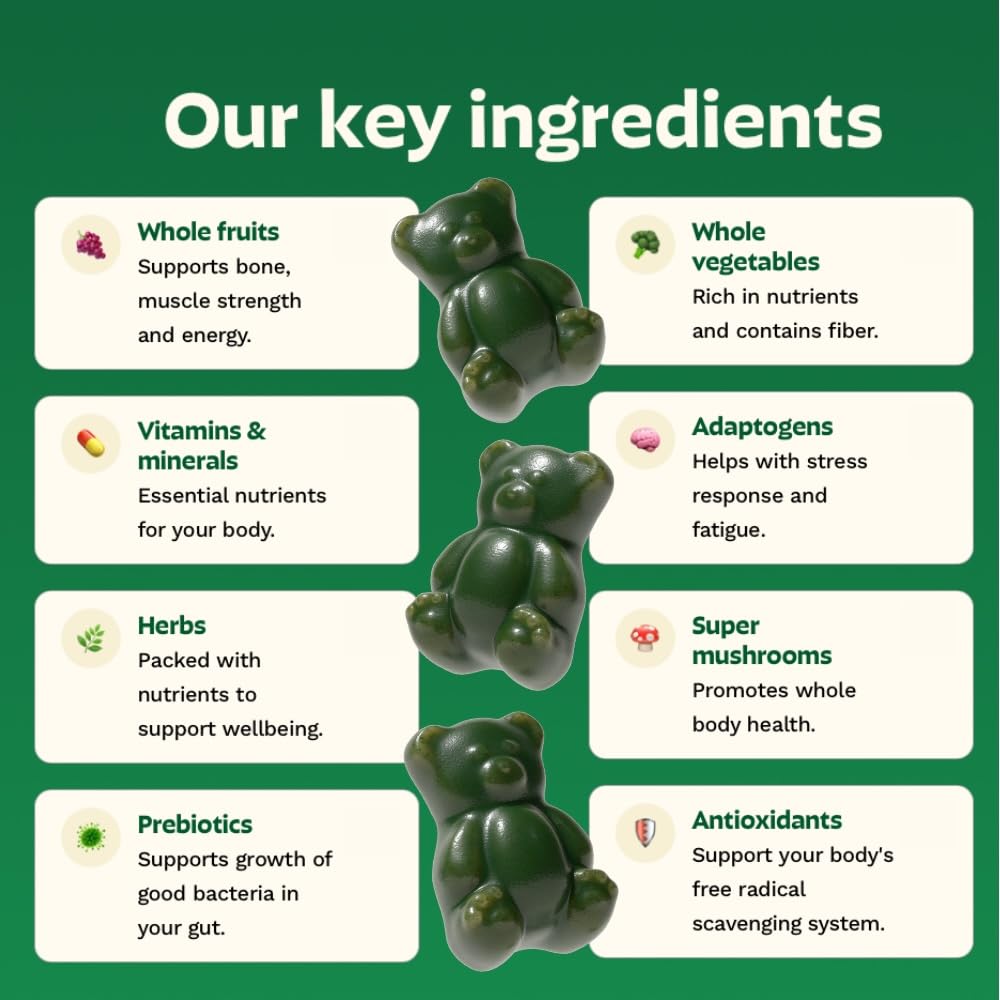 Grüns Adults Super Greens strawberry flavor gummies