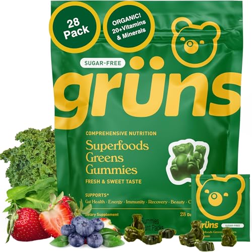Grüns Sugar-Free Super Greens Gummies with spirulina and chlorella in 28-pack