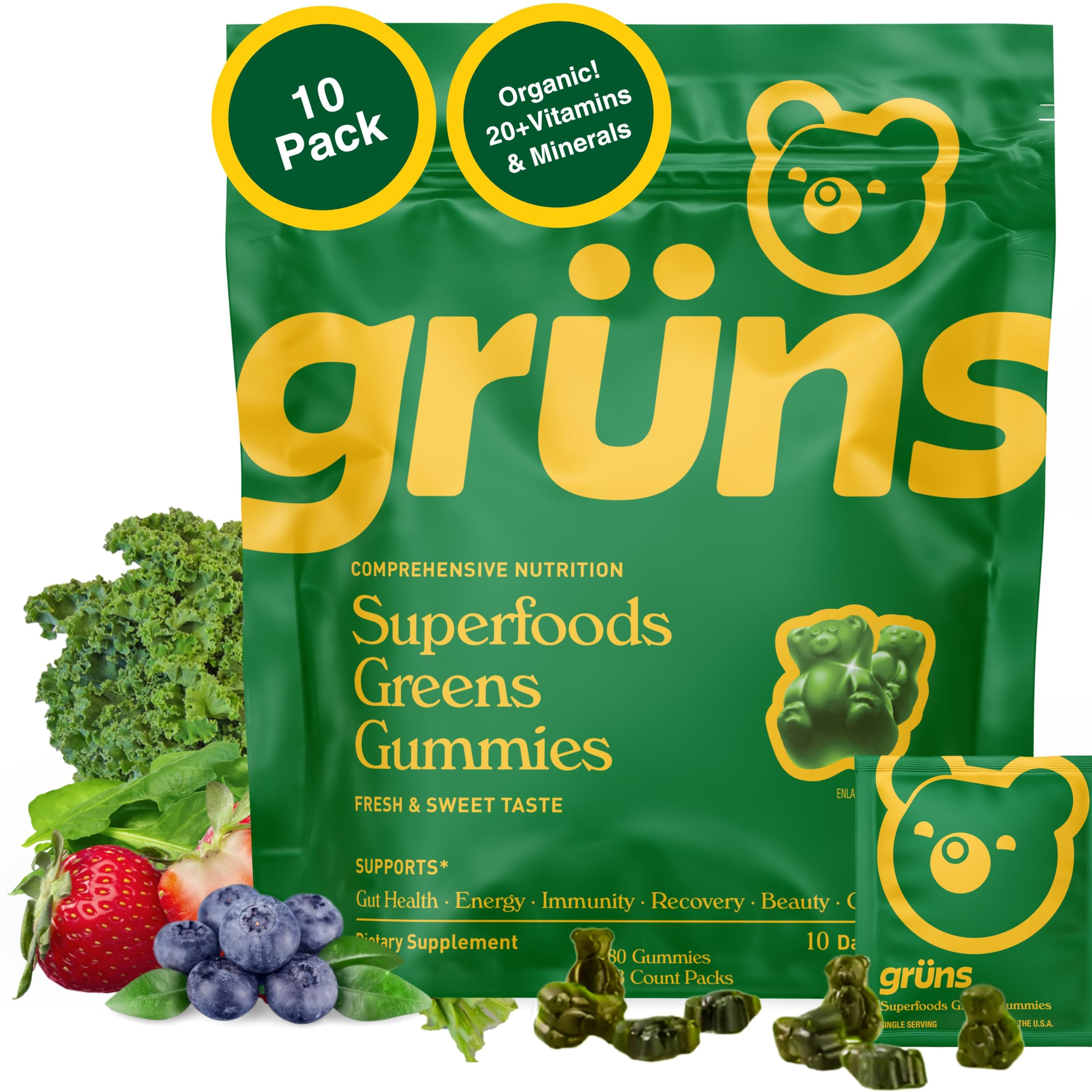 Grüns Super Greens Gummies bottle front
