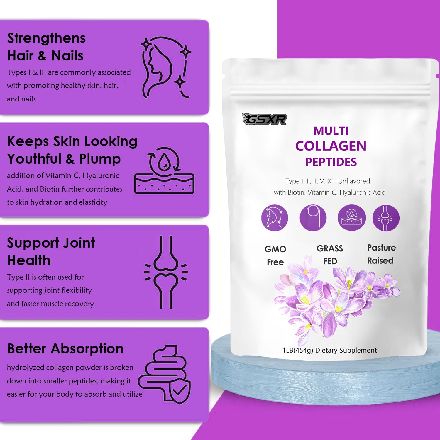 Collagen sources: bovine, chicken, marine, eggshell