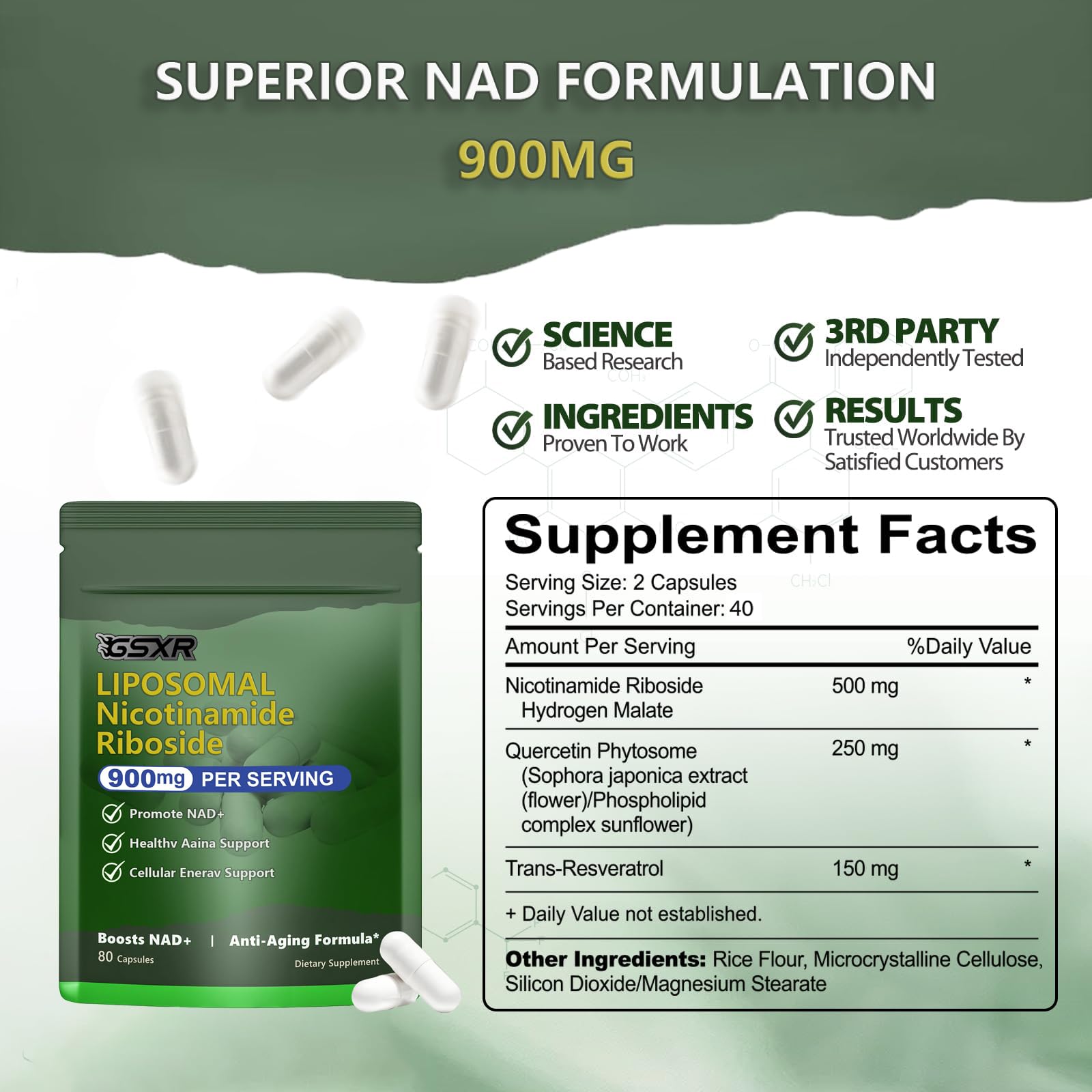 GSXR NAD+ 900MG liposomal NR Resveratrol capsules