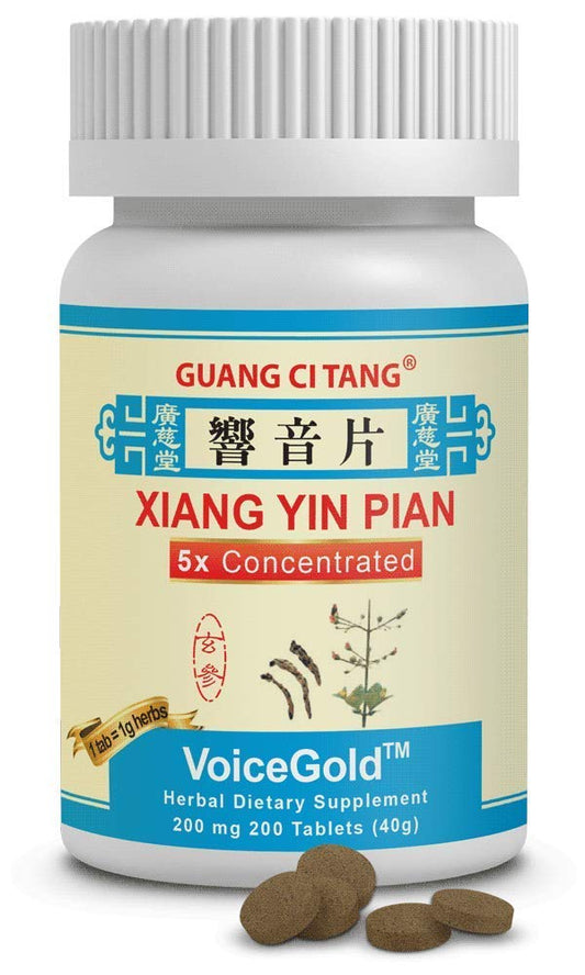 Bottle label for Guang Ci Tang Xiang Yin Pian VoiceGold 200 tablets