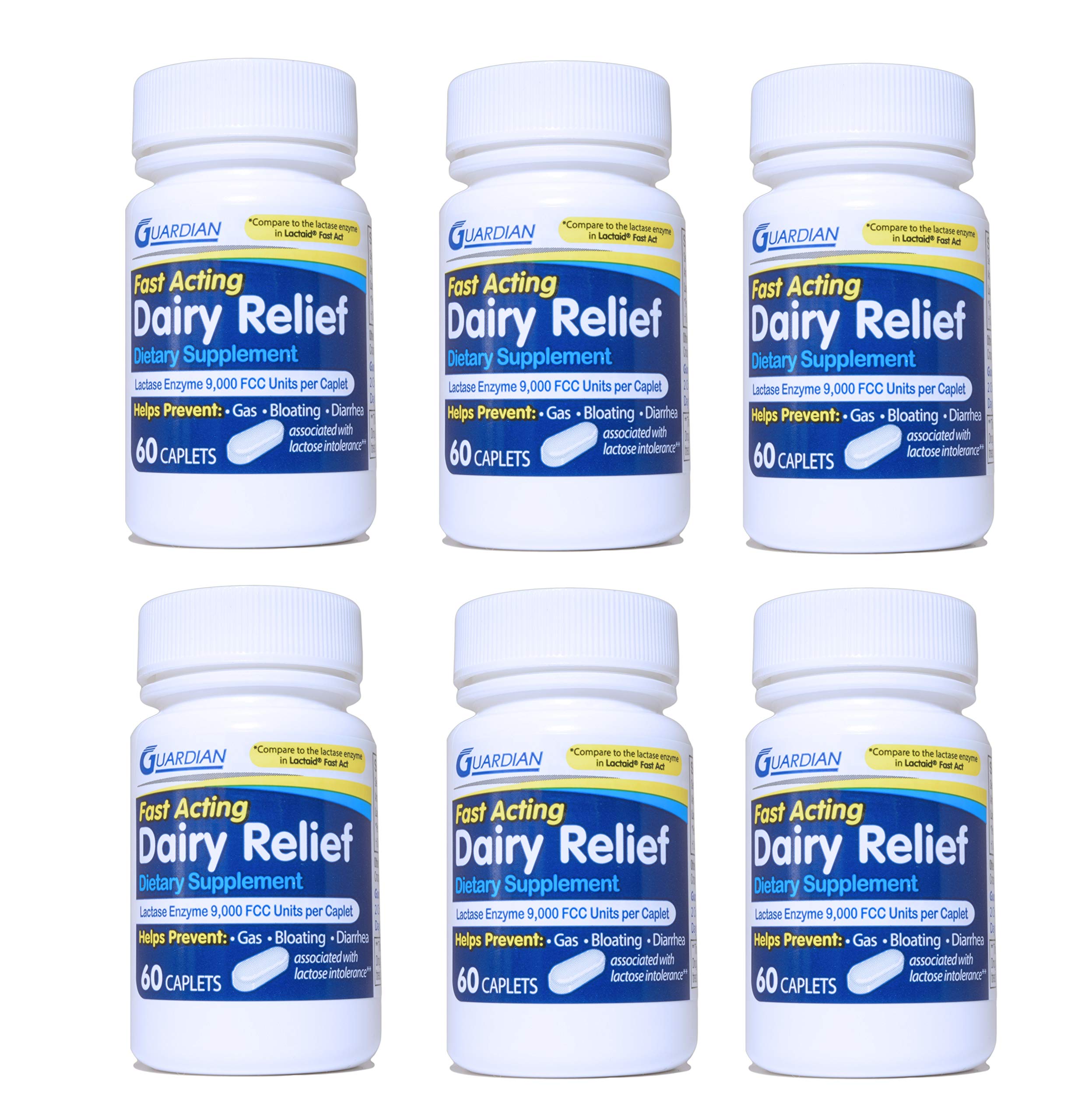 Guardian caplets lactase boîtes 360ct facilitant la digestion des produits laitiers après repas.