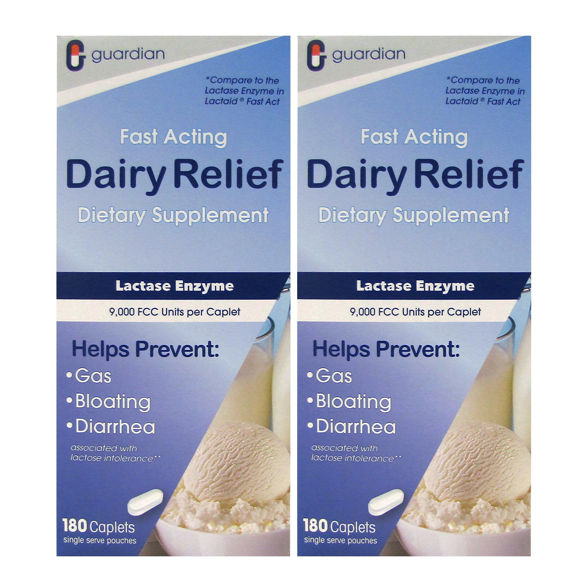 Guardian comprimés de lactase 9000: action rapide pour faciliter la digestion des produits laitiers.