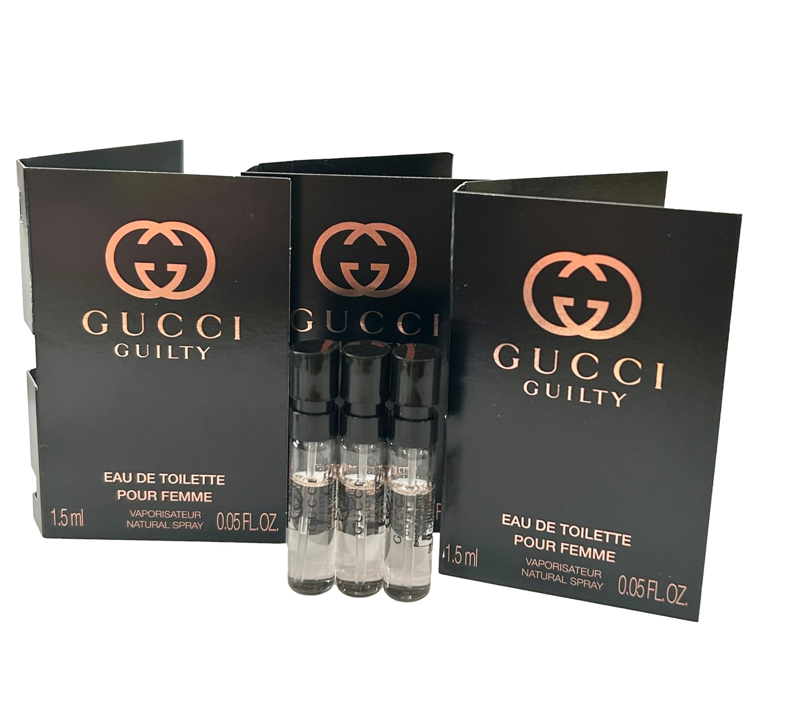 Gucci Guilty sample EDT bottle for on-the-go fragrance exploration and travel.