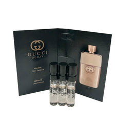 Gucci Guilty sample EDT travel pack showing compact size for quick scent checks.