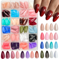 GUFUGU 576-piece medium almond press-on nails with glossy colors for quick at-home manicures.