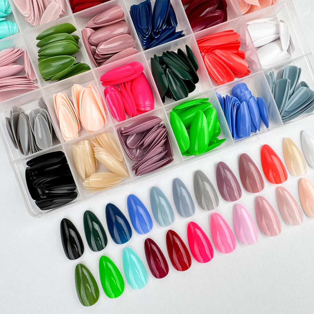 GUFUGU glossy almond nails with a smooth finish for chic manicures.