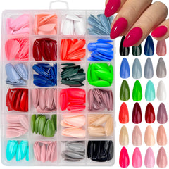 GUFUGU almond press-on nails in 24-color collection for versatile looks.