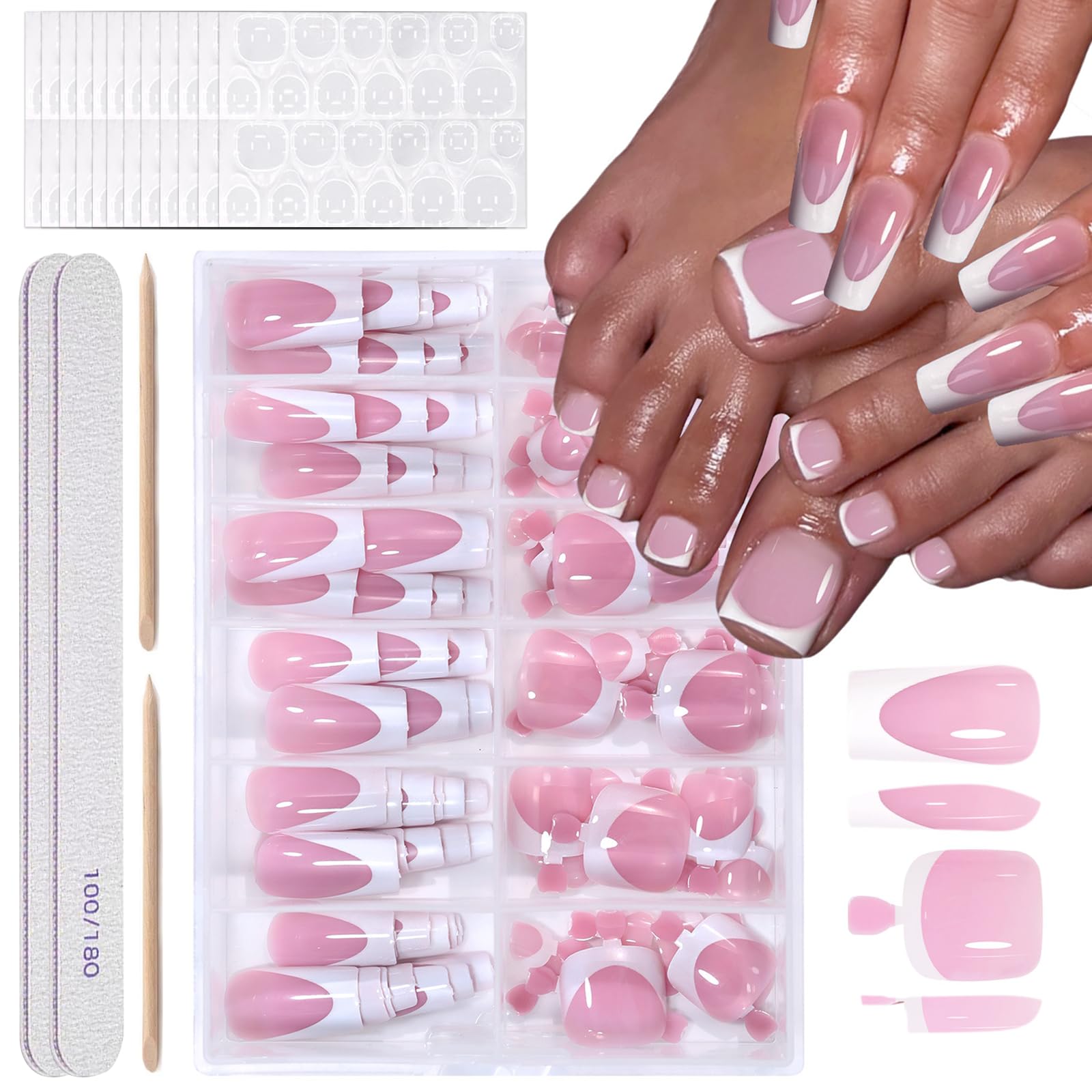 GUFUGU white French tip long square press-on nails for an easy at home manicure