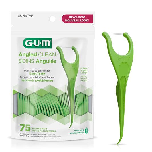 GUM Angled Floss Picks with mint floss and Y-shaped handle