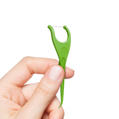 Non-stick satin floss on a dental pick