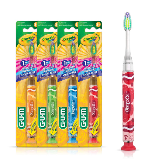 GUM Crayola Timer Light Toothbrush for Kids pack of four with colorful handles