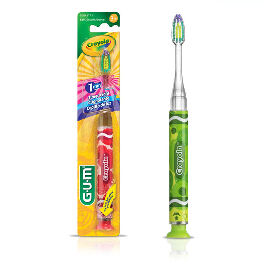 GUM Crayola Kids Light-Up Timer Toothbrush front view with suction cup base