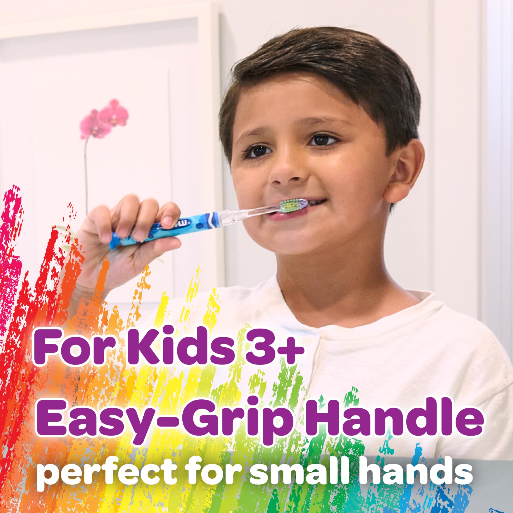 Suction cup base keeps toothbrush upright when not in use