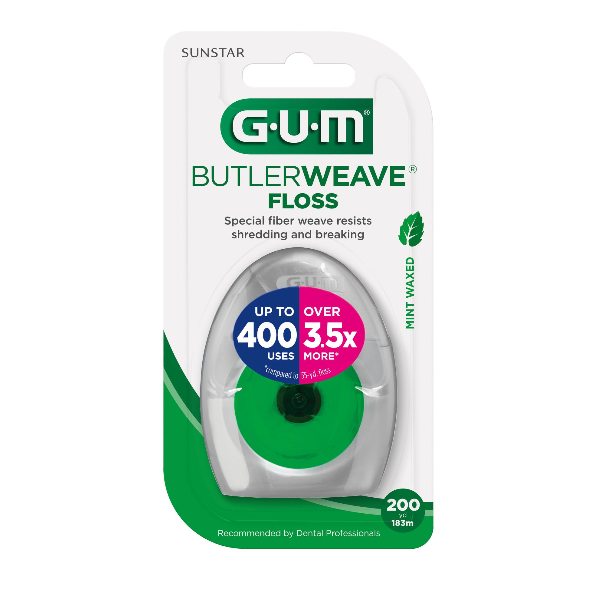 Mint-flavored floss reaching under the gum line
