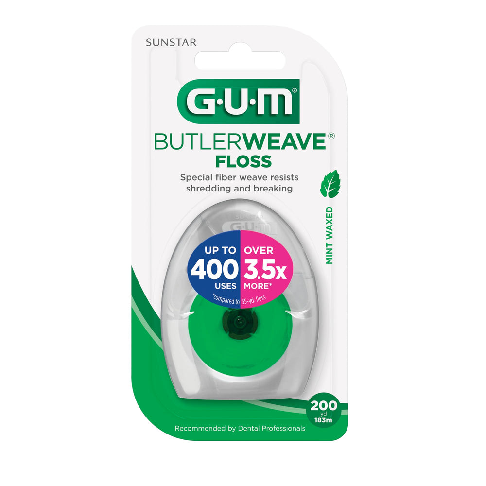 Mint-flavored floss reaching under the gum line