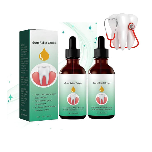 Gum Relief Drops packaging and bottle