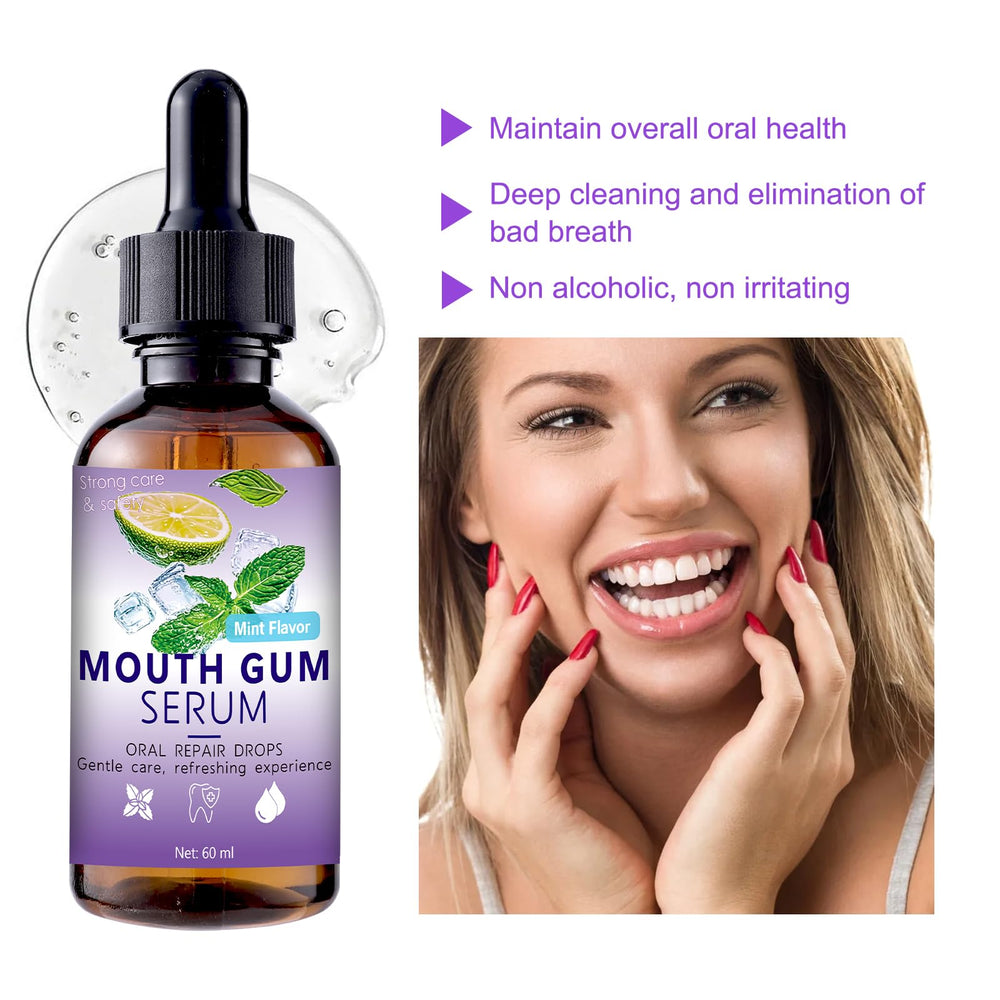 Gum Restore Drops bottle with natural ingredients illustration