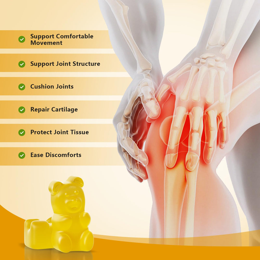Close-up of mango-flavored glucosamine chondroitin gummies