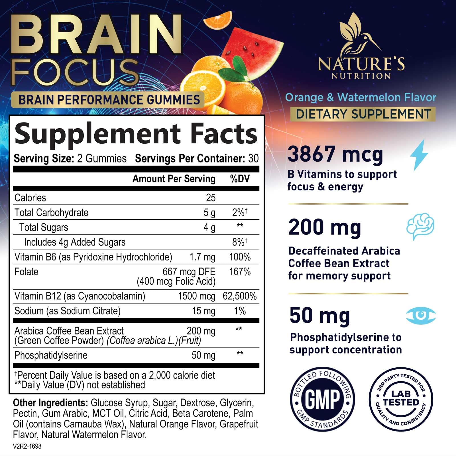 Close-up of brain memory and focus gummies with phosphatidylserine