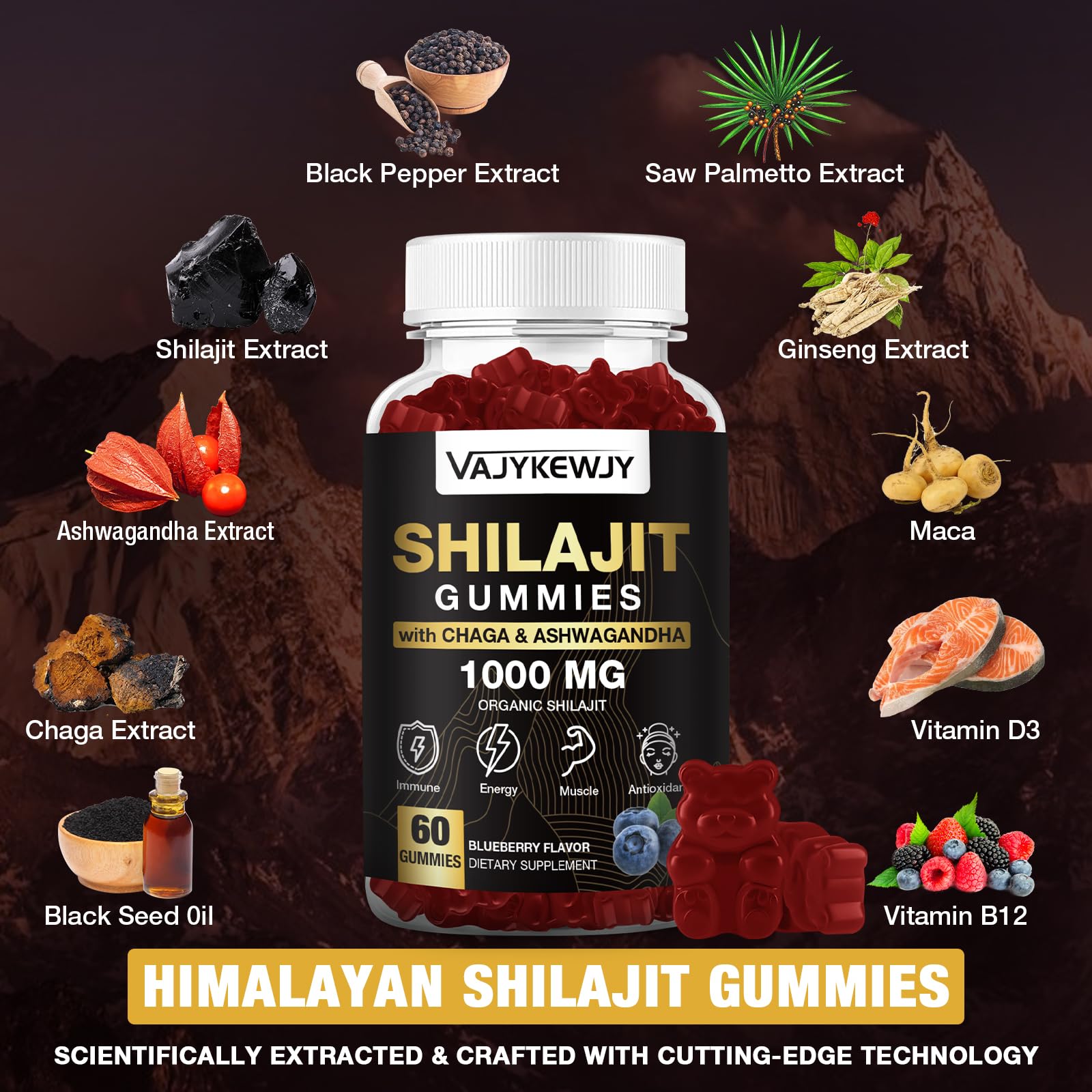 Gummies promoting energy, immunity, and focus