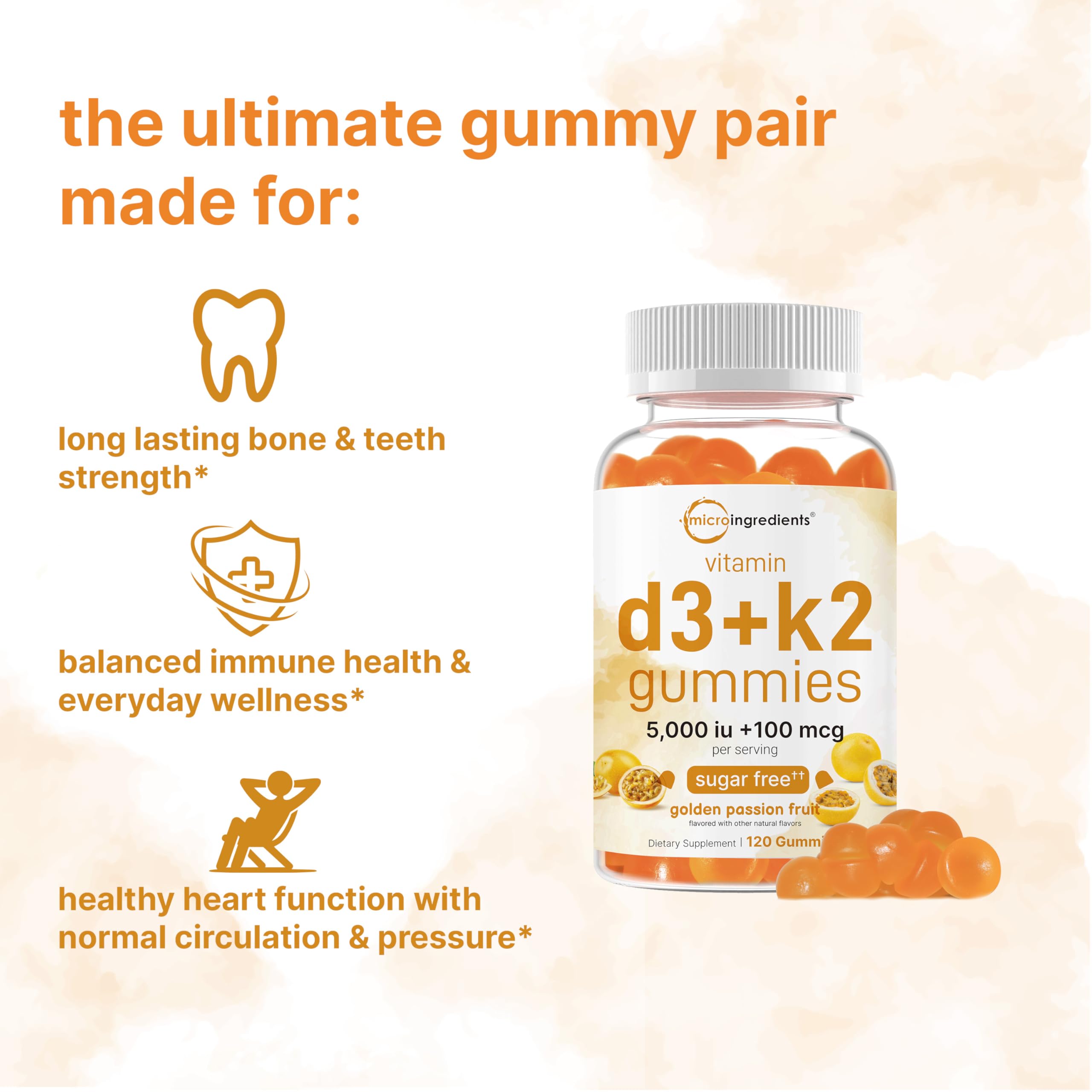 Gummies with ingredients label showing non-GMO and gluten-free