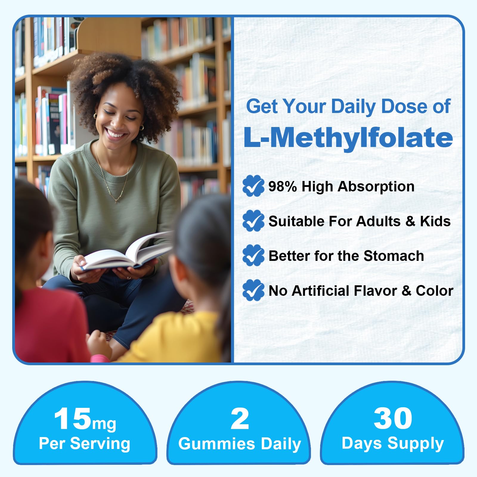 60-count bottle packaging illustration for L-Methylfolate gummies