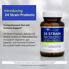 Gundry MD 24 Strain probiotic bottle label highlights 30 billion CFU