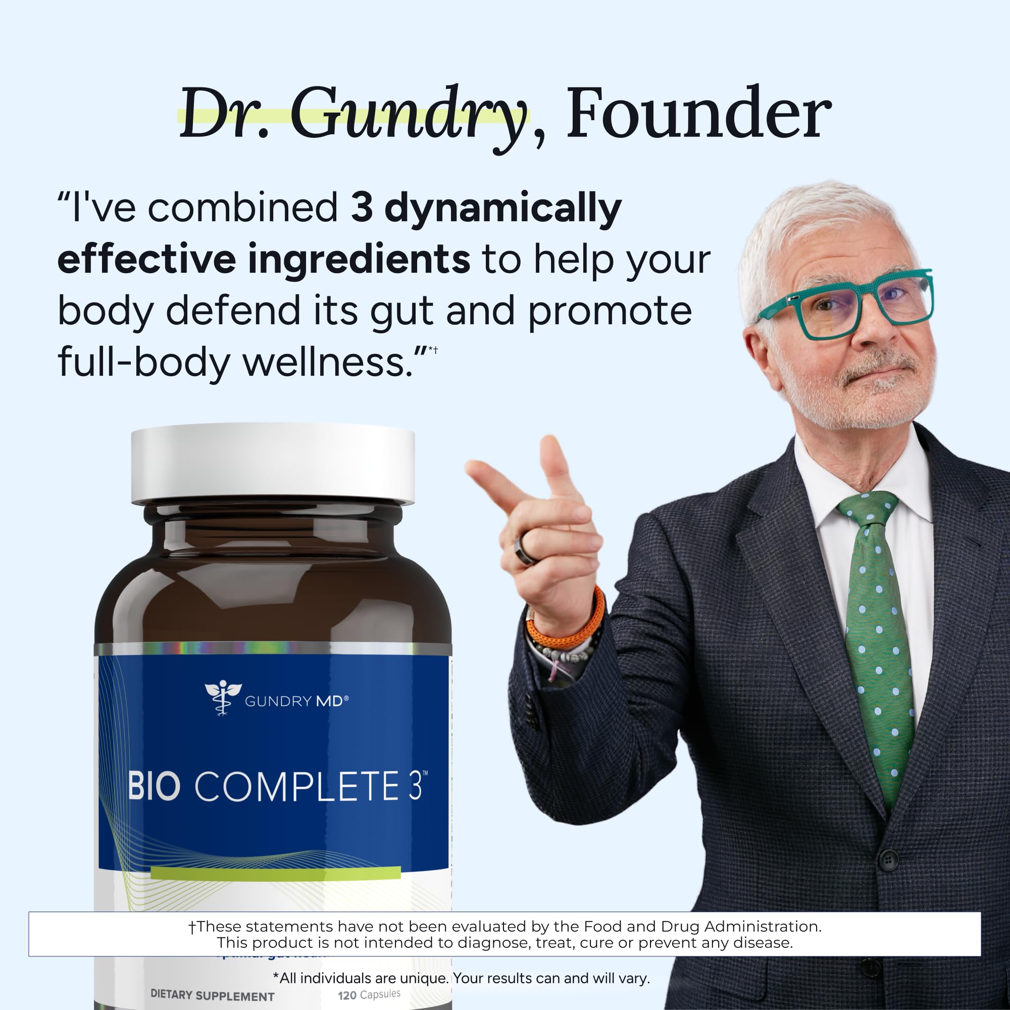 Gundry MD Bio Complete 3 gut-brain connection for clearer focus.