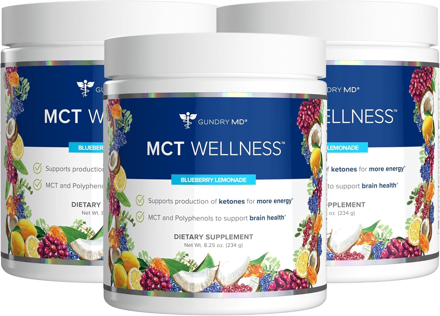 Gundry MD MCT Wellness Powder Blueberry Lemonade 90-day supply packaging