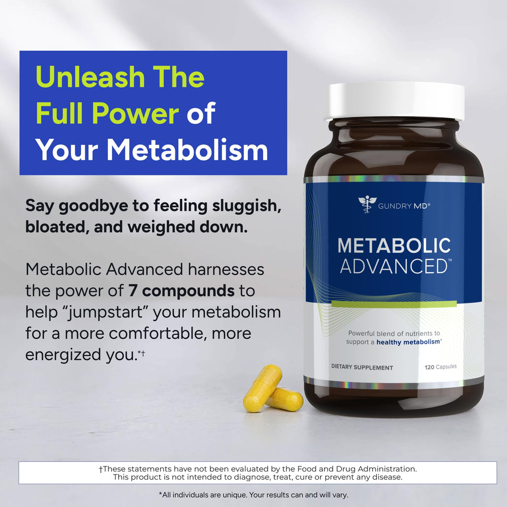 Gundry MD Metabolic Advanced capsules closeup shows convenient daily dosing for ongoing support.