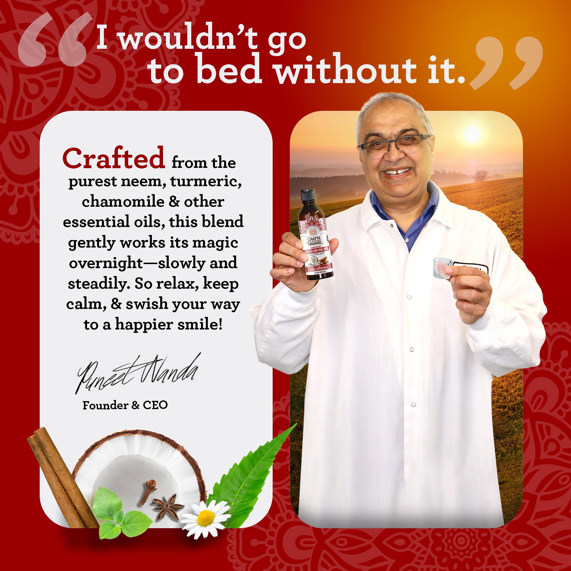Alcohol-free oil pulling mouthwash bottle label