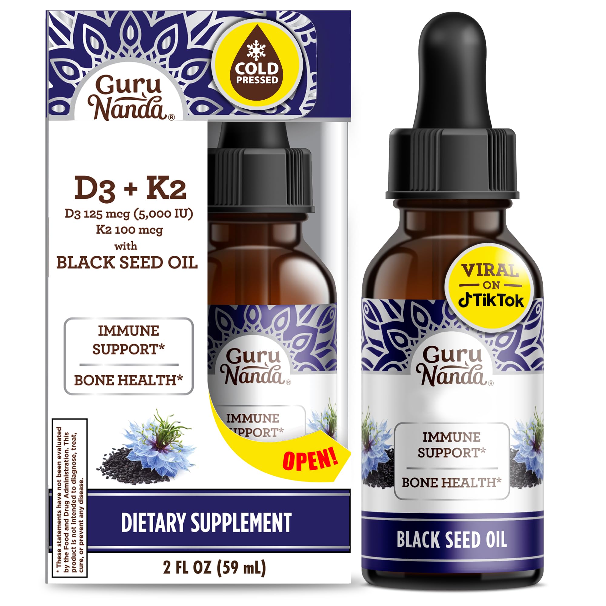 GuruNanda Black Seed Oil bottle 2 oz on white background