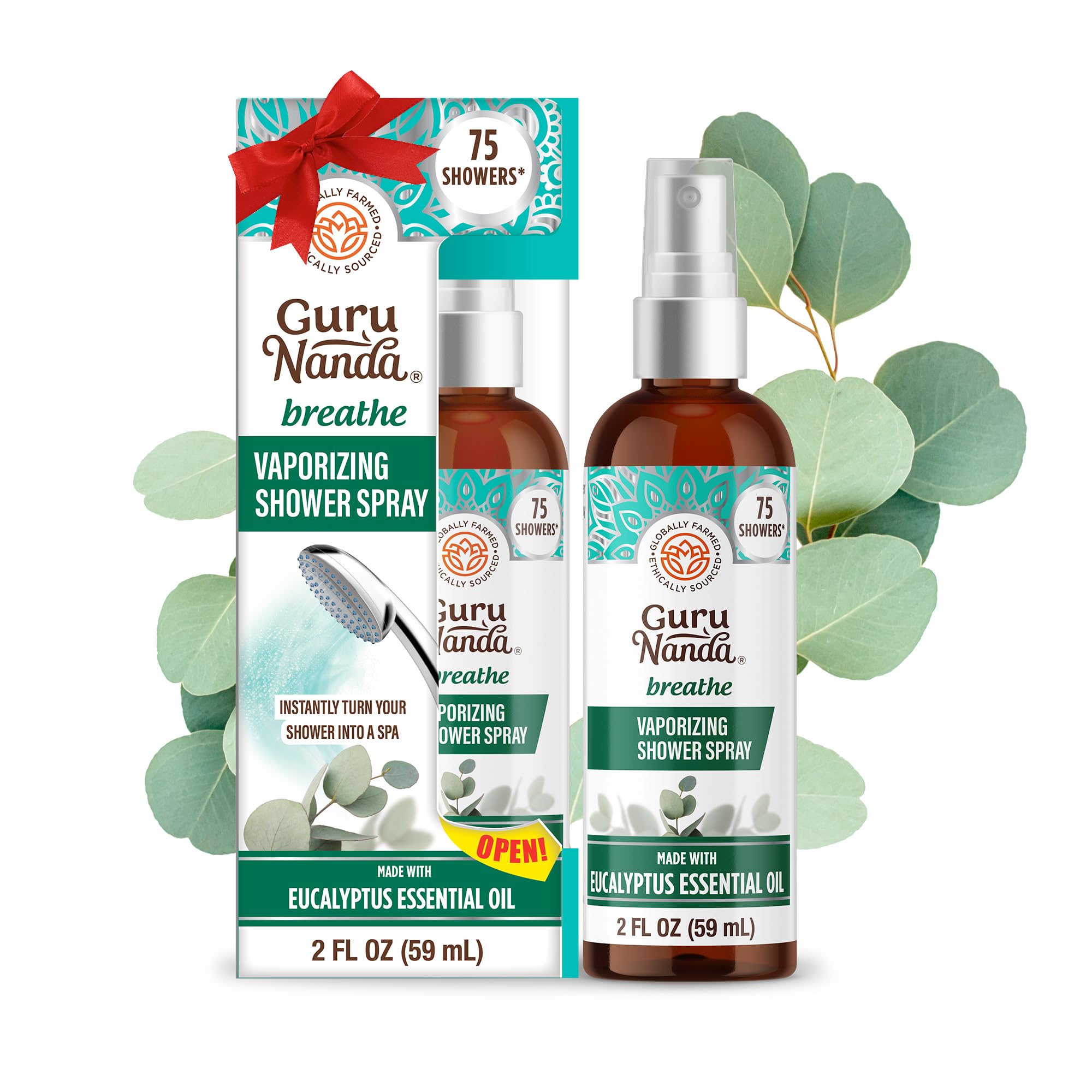 GuruNanda Breathe Vaporizing Shower Spray bottle front label
