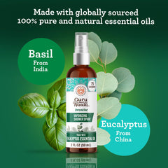 Close-up of eucalyptus and basil essential oils